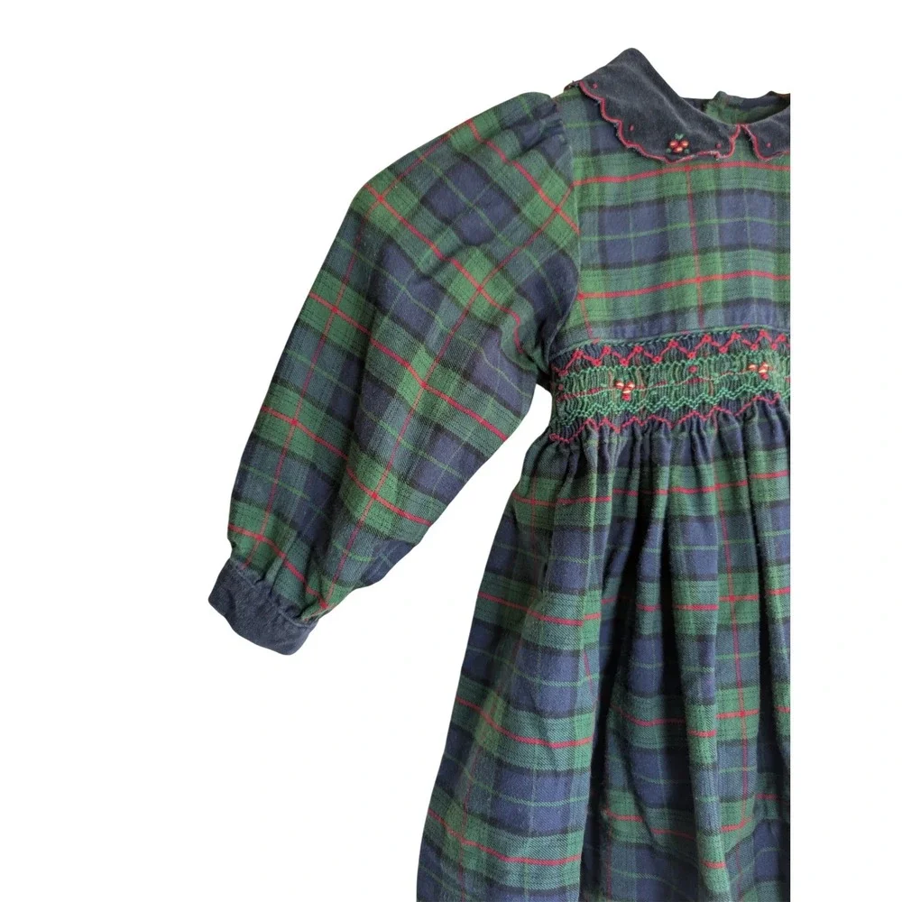 ANGEL FISH Tartan Plaid Holiday‎ Dress Girls 3T Green Navy Smocked Christmas